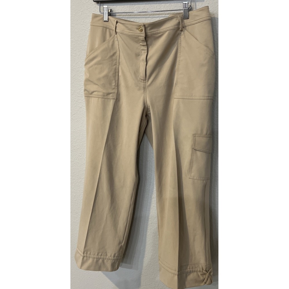 St. John Sport Women's TAN Elevated Cargo Capri Pants Cotton Stretchy SZ 14 - Picture 2 of 9